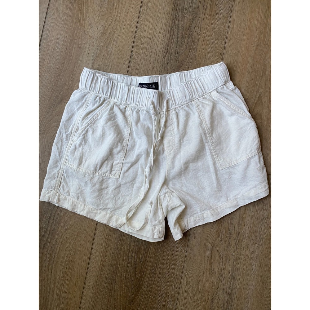 Sound Style Womens Linen Blend Pull On Shorts White Drawstring Casual Size M